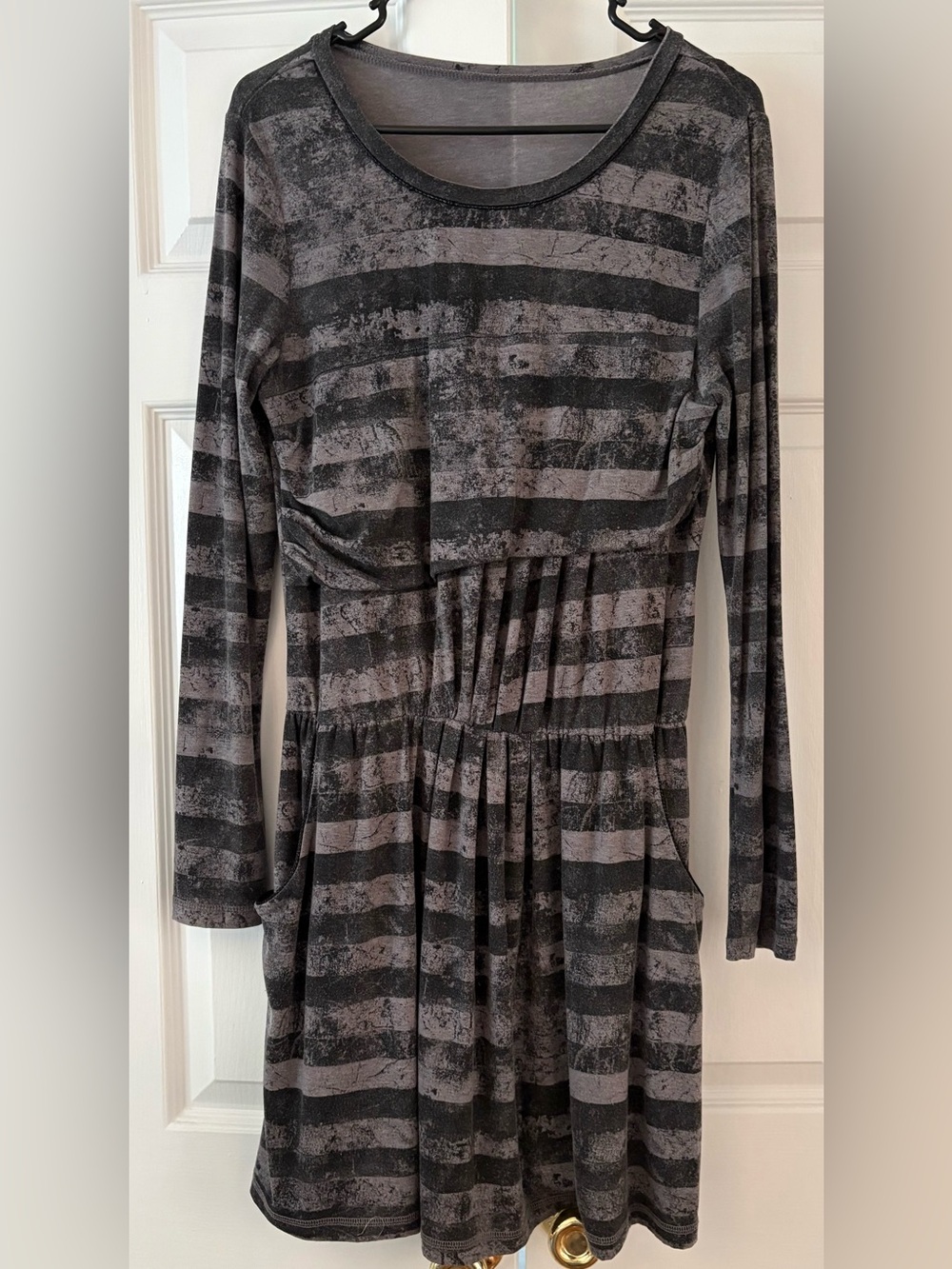 Gray Stripe Midi Dress with Pockets - Long Sleeve